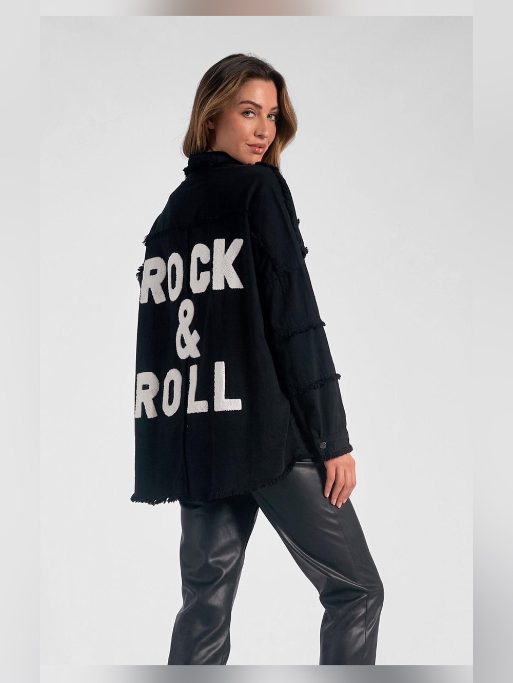 Black 'Rock & Roll' Oversized Jacket by Elan
